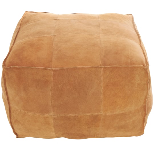 28" Leather Low Profile Square Pouf with Patchwork Design